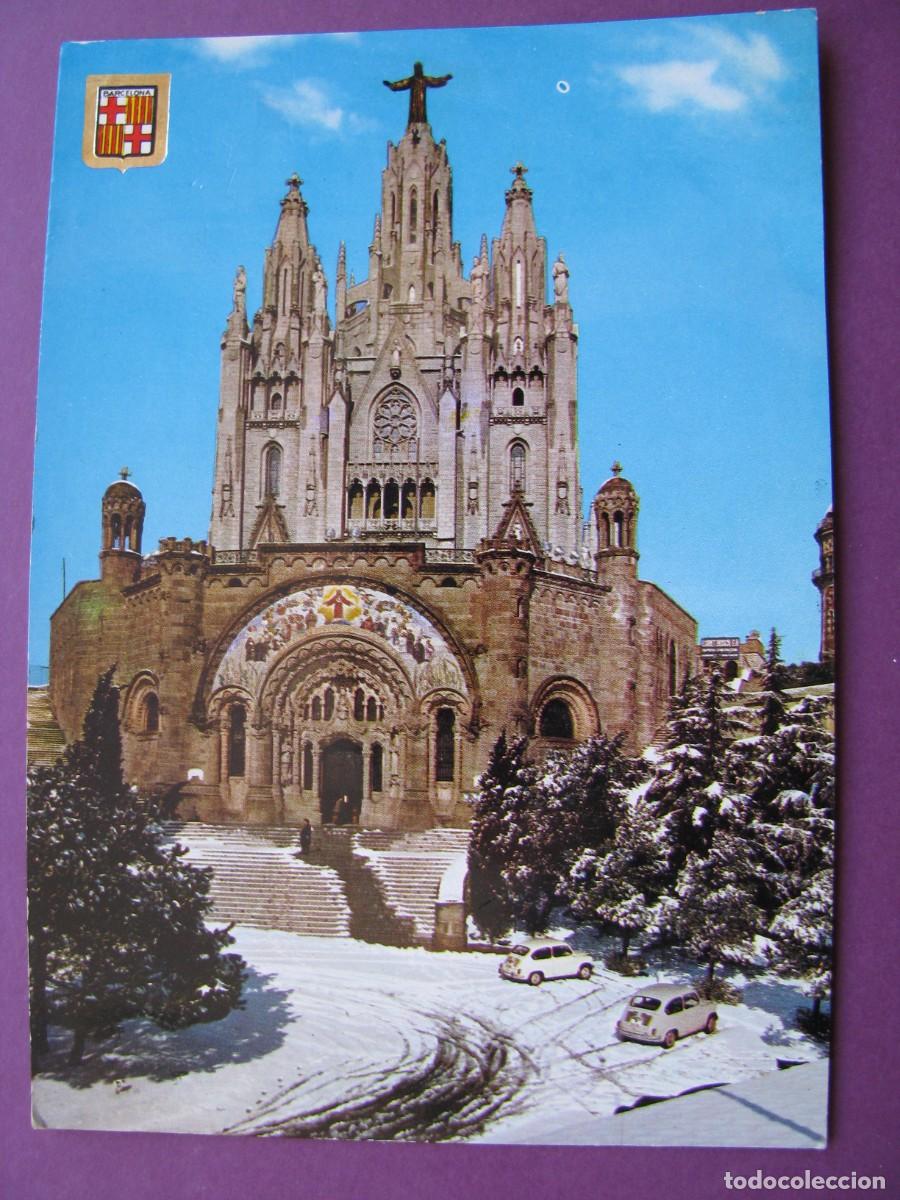 Postales: POSTAL DE BARCELONA NEVADA. TIBIDABO. TEMPLO EXPIATORIO. ESCUDO DE ORO.