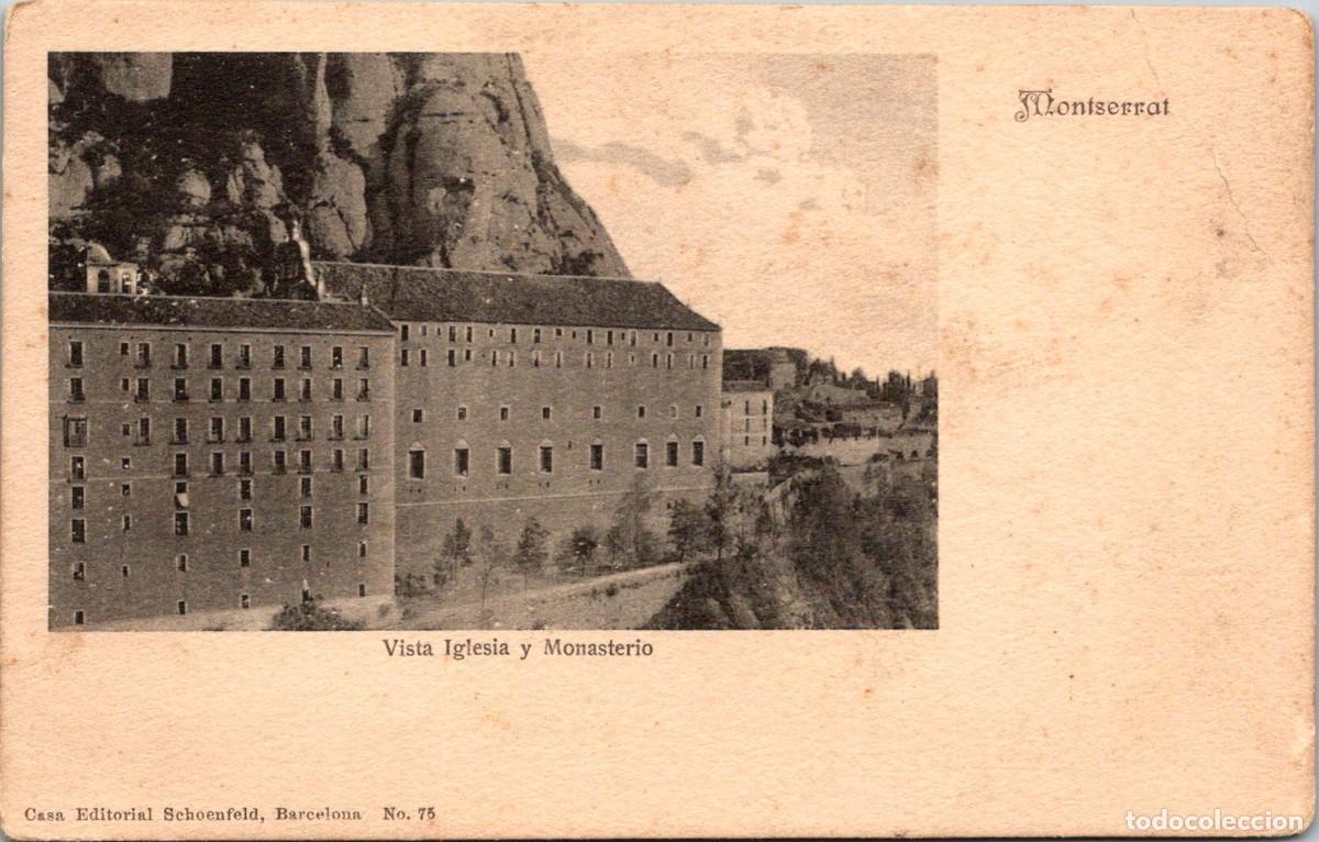 Postales: Montserrat - Vista Iglesia y Monasterio - Ed. Schoenfeld n&ordm; 75 - Reverso sin dividir - 140x89mm