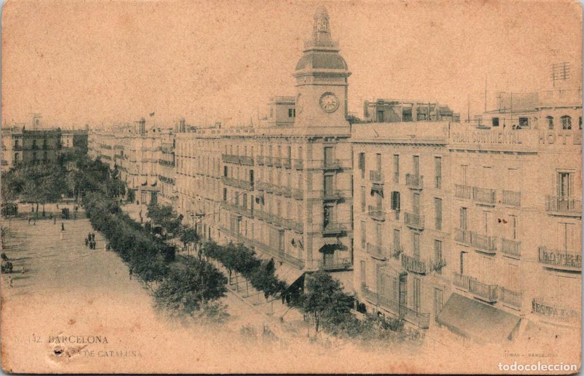 Postales: Barcelona - Plaza de Catalu&ntilde;a - Ed. LB n&ordm; 142 - Reverso sin dividir - 139x89mm
