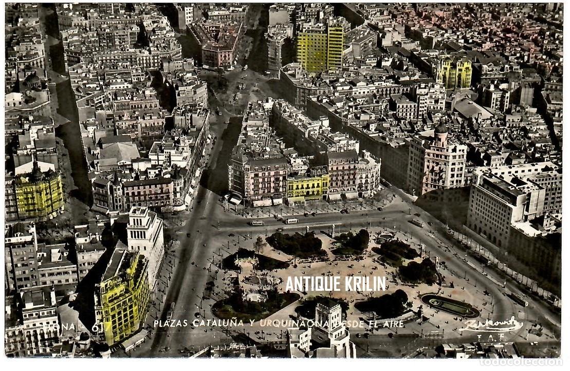 Postales: BARCELONA N&ordm; 617 PLAZAS CATALU&Ntilde;A Y URQUINAONA DESDE EL AIRE / ZERKOWITZ / SIN FRANQUEAR