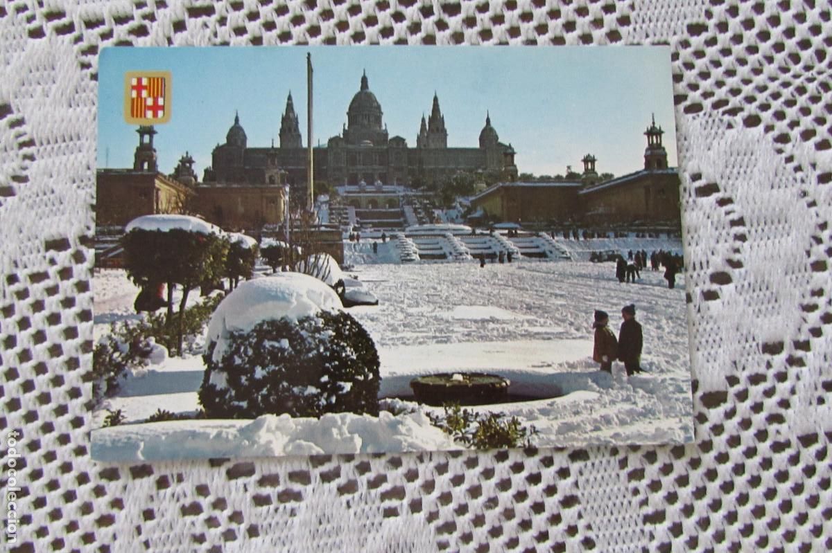 Postales: POSTAL DE BARCELONA. . FUENTE MONUMENTAL MONTJUICH NIEVE NEVADA 670