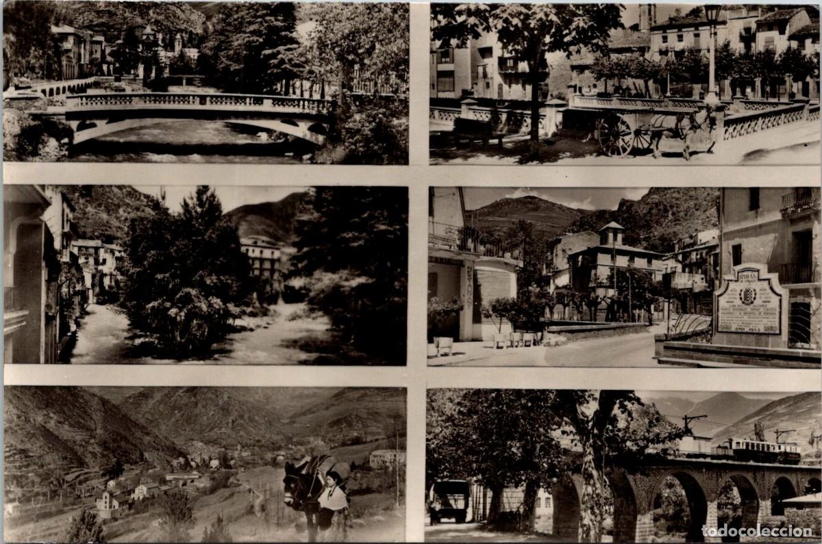 Postales: Ribas de Fresser (Gerona) - Multi Vistas (6) - Cial. Prats 2 - 151x100mm - Burro x2 -Tren -Carretera