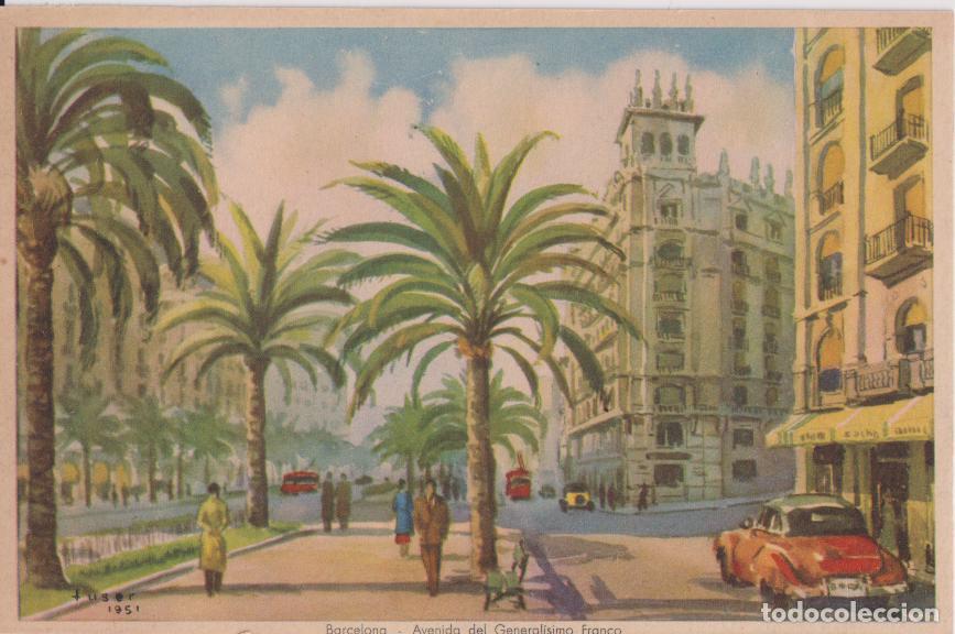 Postales: BARCELONA, AVDA.GENERAL&Iacute;SIMO FRANCO - ILUSTRADOR TUSER 1951 - ED.ARTIGAS - S/C