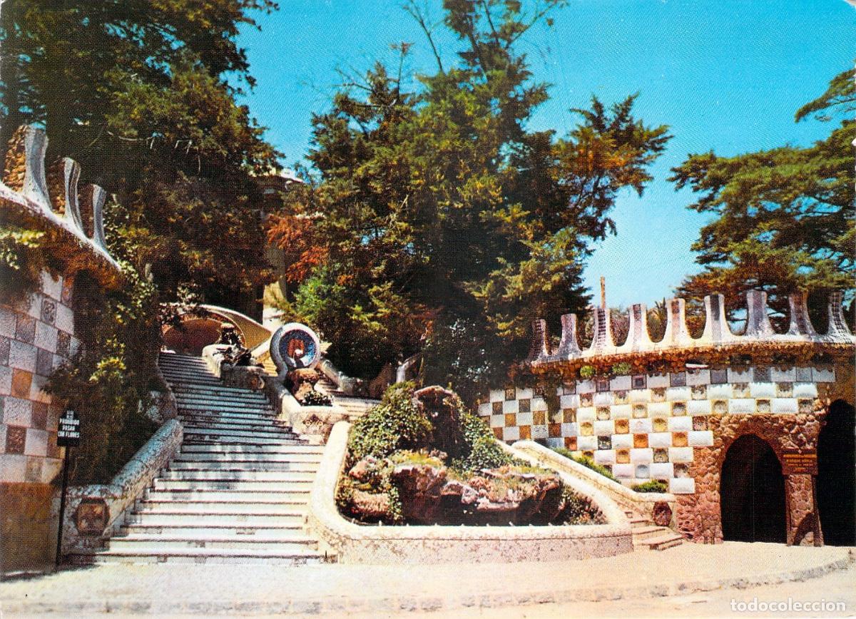 Postales: Postal de Barcelona - Entrada y Escalera del Parque G&uuml;ell
