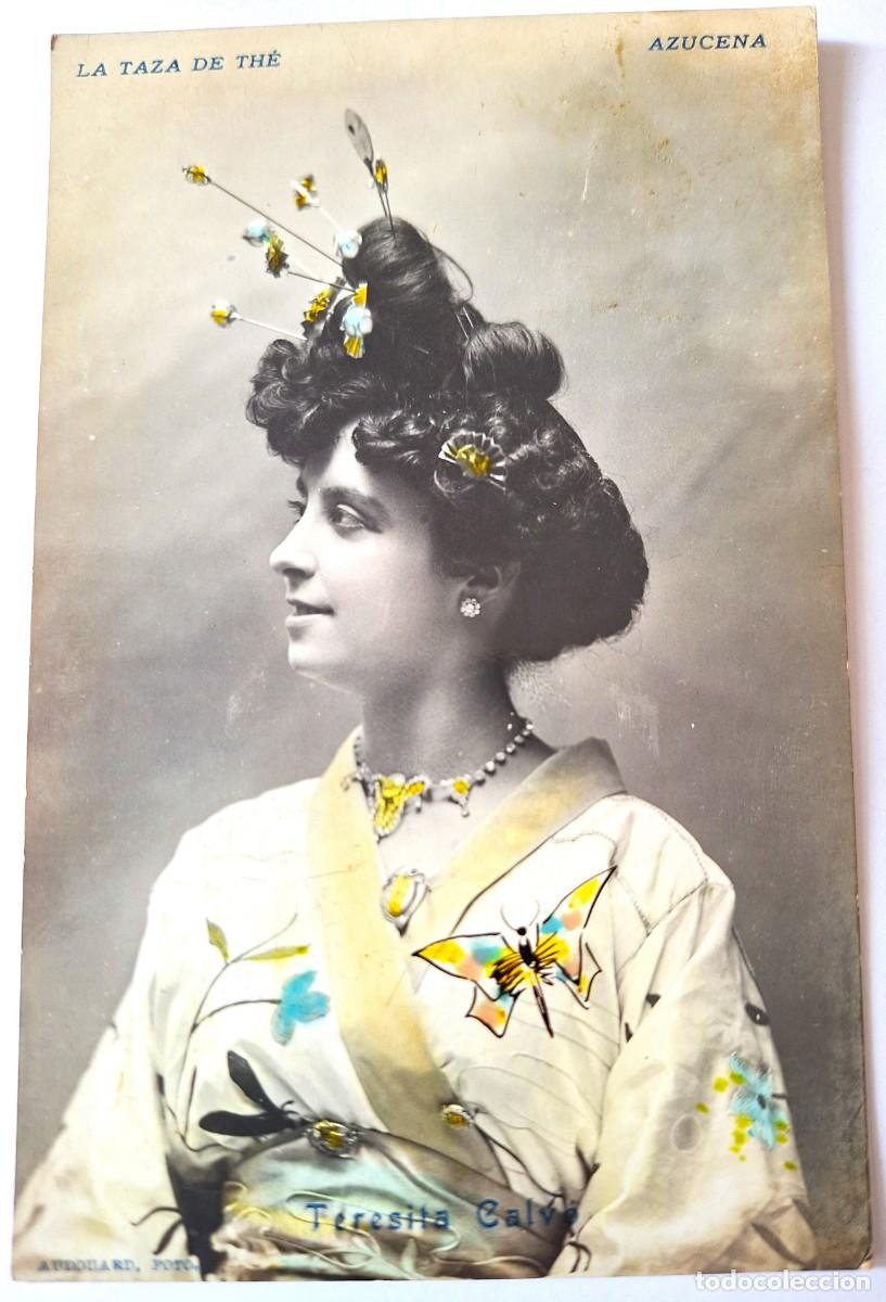 Postales: POSTAL MUY ANTIGUA COLOR - VESTIDOS EPOCA - LA TAZA DE THE - MANUSCRITA EN 1910 - BUEN ESTADO