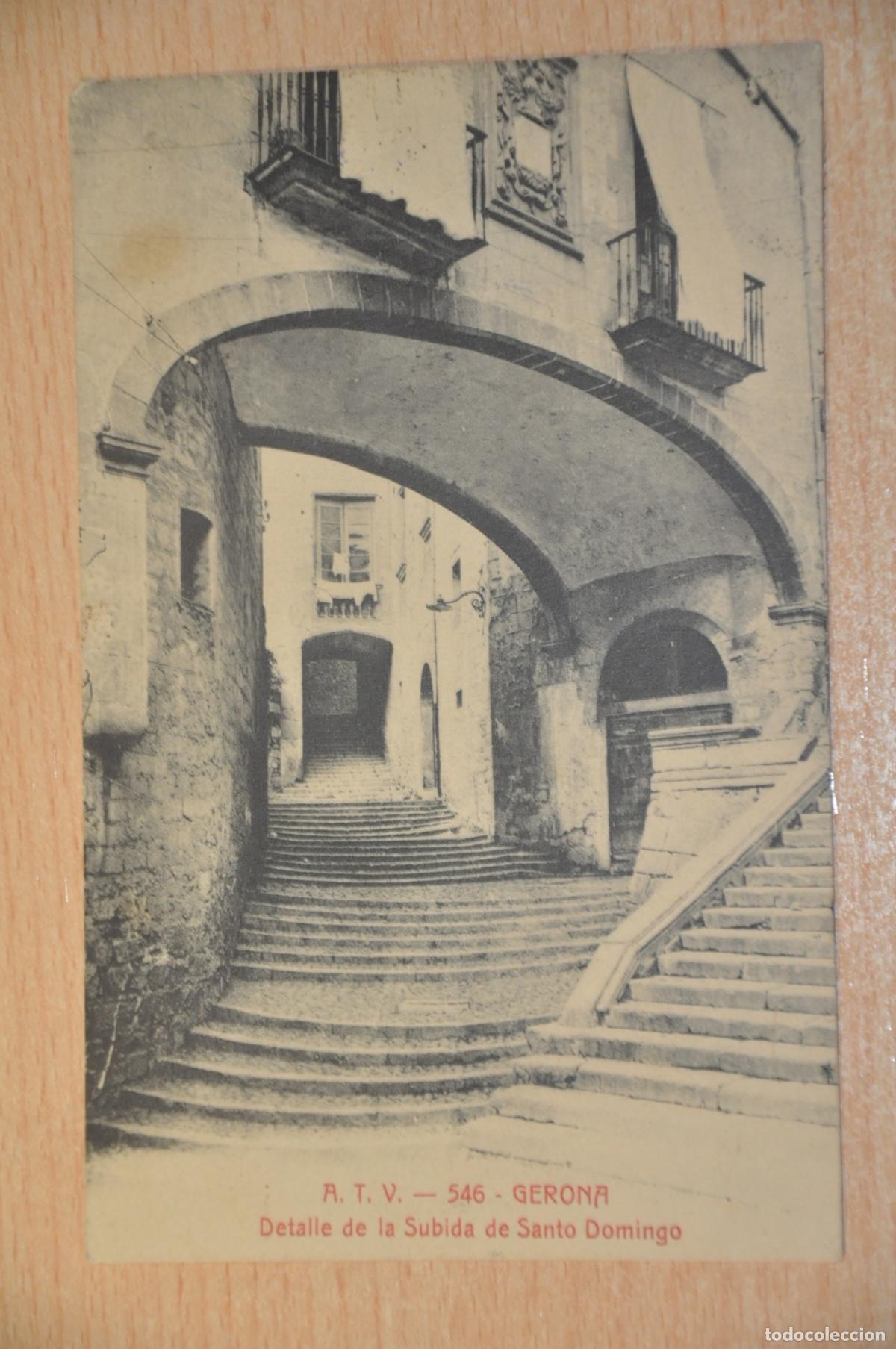 Postales: postal gerona, detalle de la subida de santo domingo atv 546