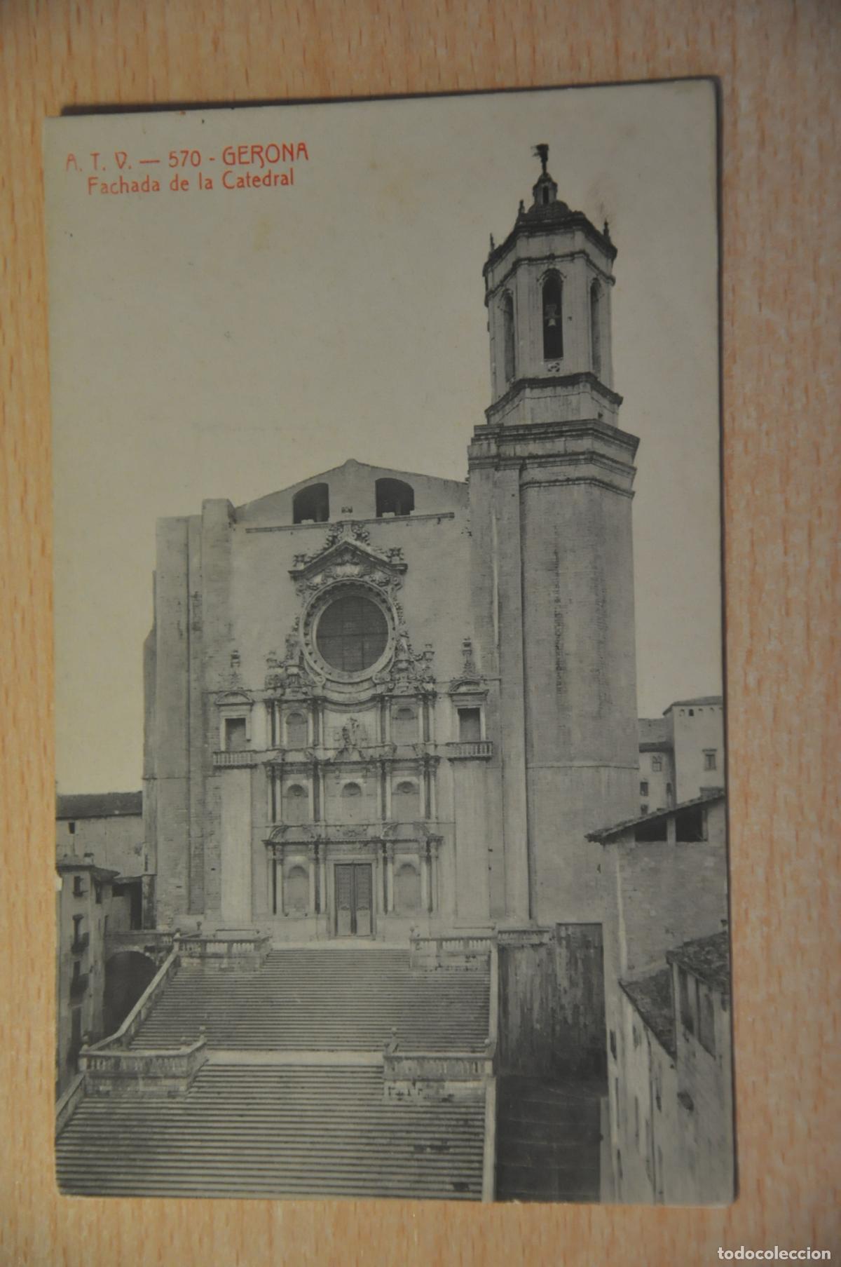Postales: postal gerona, fachada de la catedral atv 570