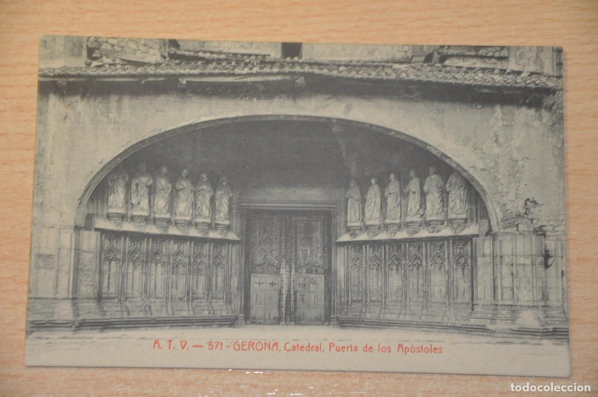 Postales: postal gerona, catedral puerta de los apostoles atv 571