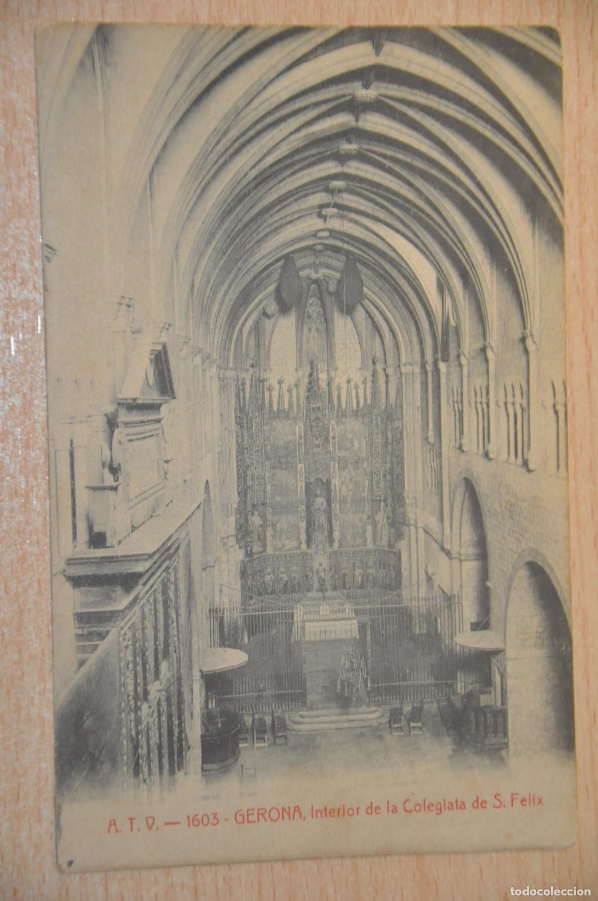 Postales: postal gerona, interior de la colegiata de s.felix atv 1603