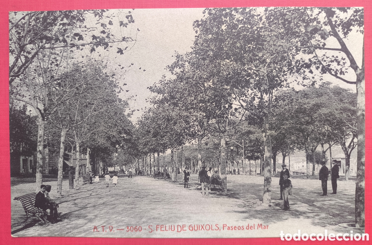 Postales: SANT FELIU DE GU&Iacute;XOLS PASSEIG DEL MAR POSTAL ANIMADA ED. A.T.V. ARTURO VICENS C. 1910