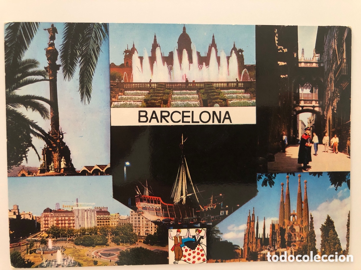 Postales: Postal Barcelona a&ntilde;os 70 con sello de Franco de 2 pesetas