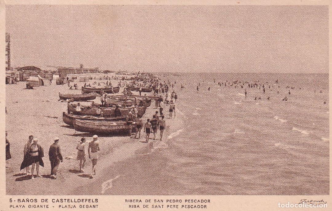 Postales: CASTELLDEFELS - 6. BA&Ntilde;OS, PLAYA GRANDE. RIBERA DE SANT PERE PESCADOR (ZERKOWITZ)