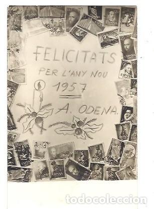 Postales: ANTIGUA POSTAL FELICITATS PER L'ANY NOU 1957 A ODENA