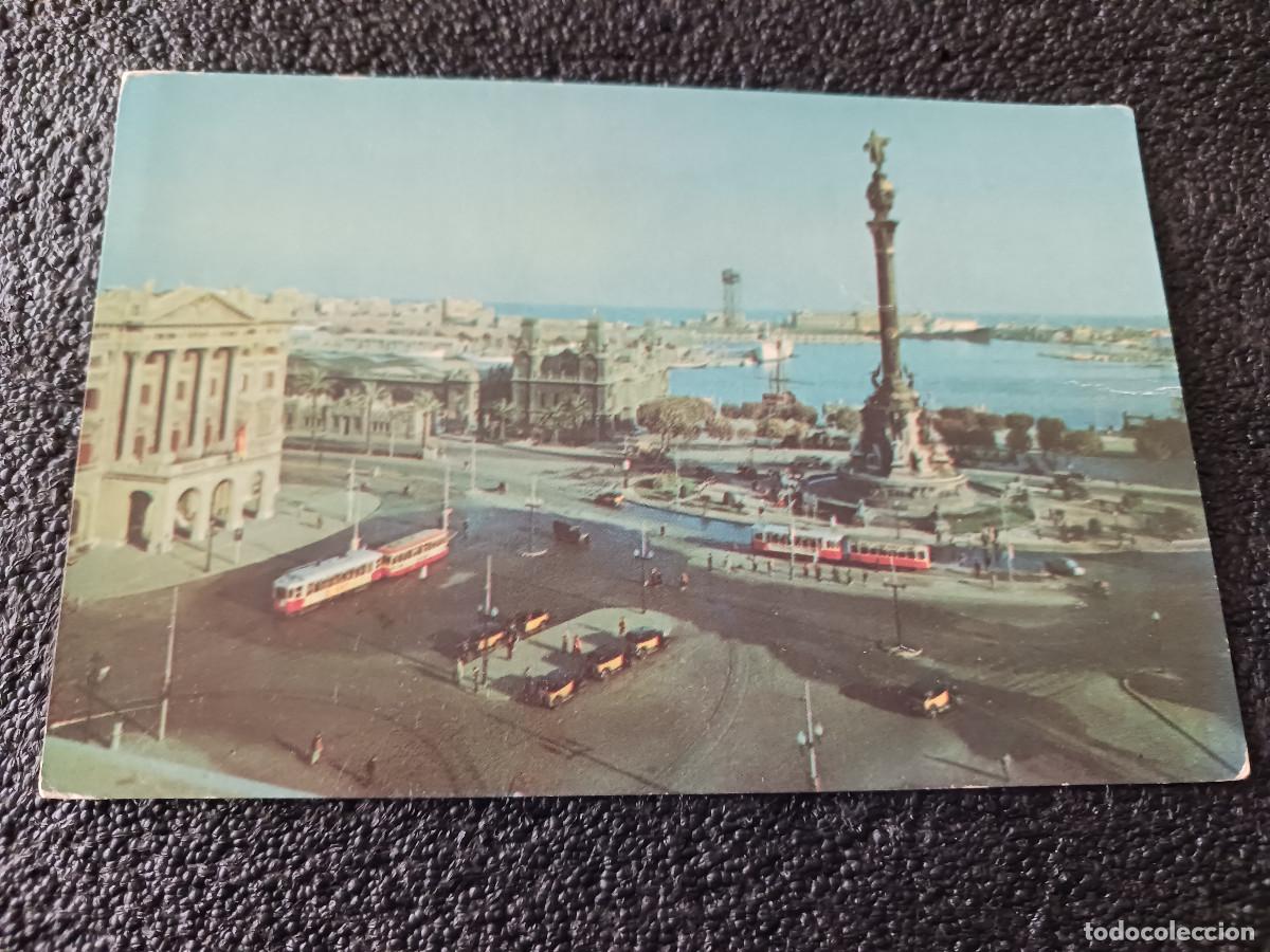 Postales: 148 BARCELONA - PUERTA DE LA PAZ. MONUMENTO A COL&Oacute;N, tranvias y parada de taxis, ed. campa&ntilde;a