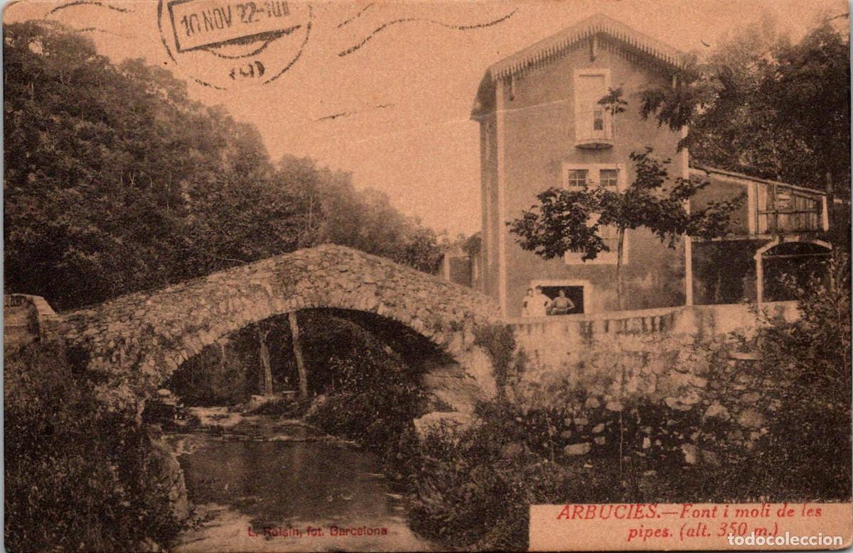 Postales: Arbucies - Font i mol&iacute; de les pipes (alt. 350 m.) - Roisin - 138x90mm
