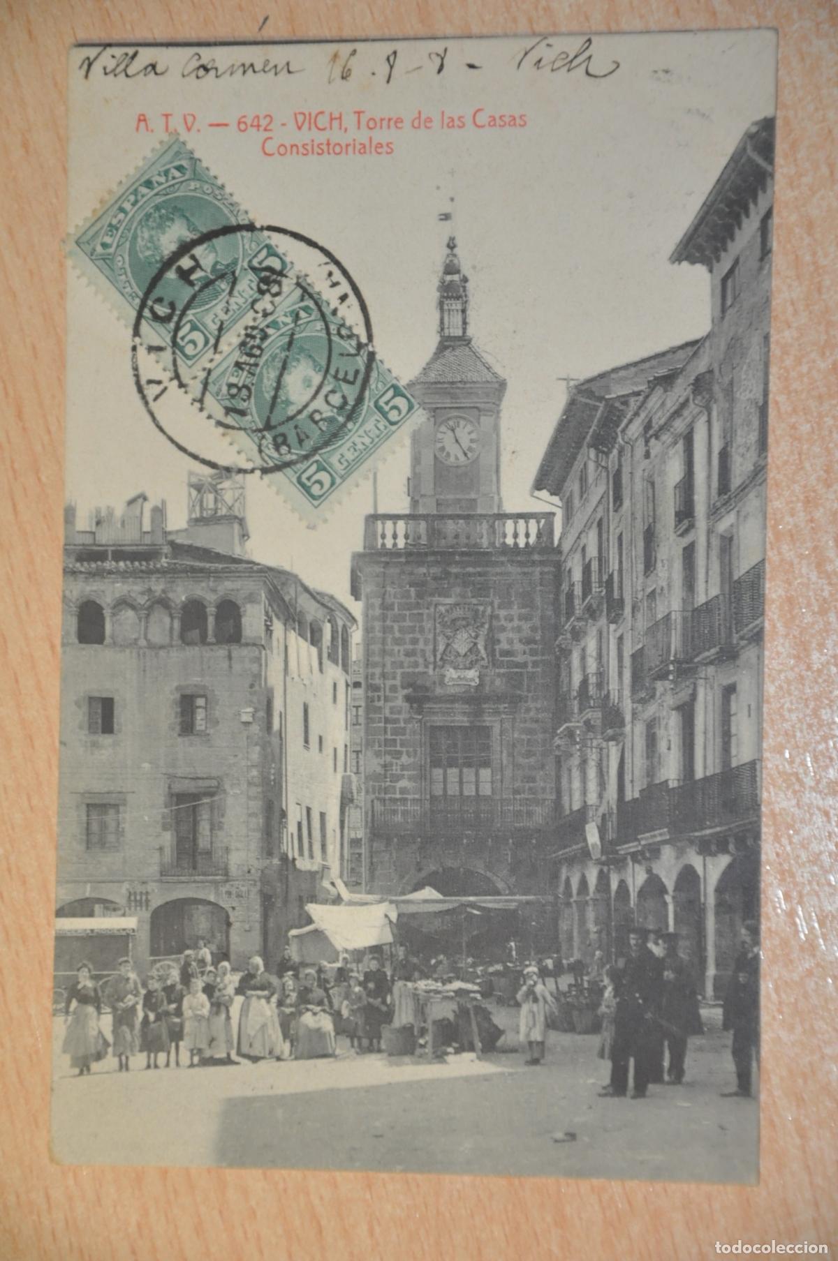 Postales: postal vich, vic, torre de las casas consistoriales atv 642