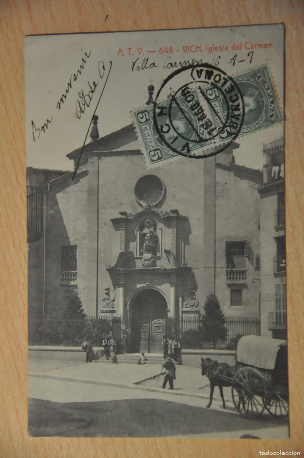 Postales: postal vich, vic, iglesia del carmen atv 648