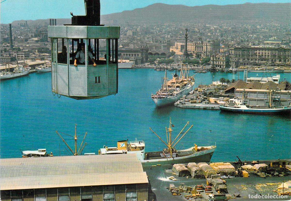 Postales: Postal Telef&eacute;rico y Puerto de Barcelona con Monumento a Col&oacute;n