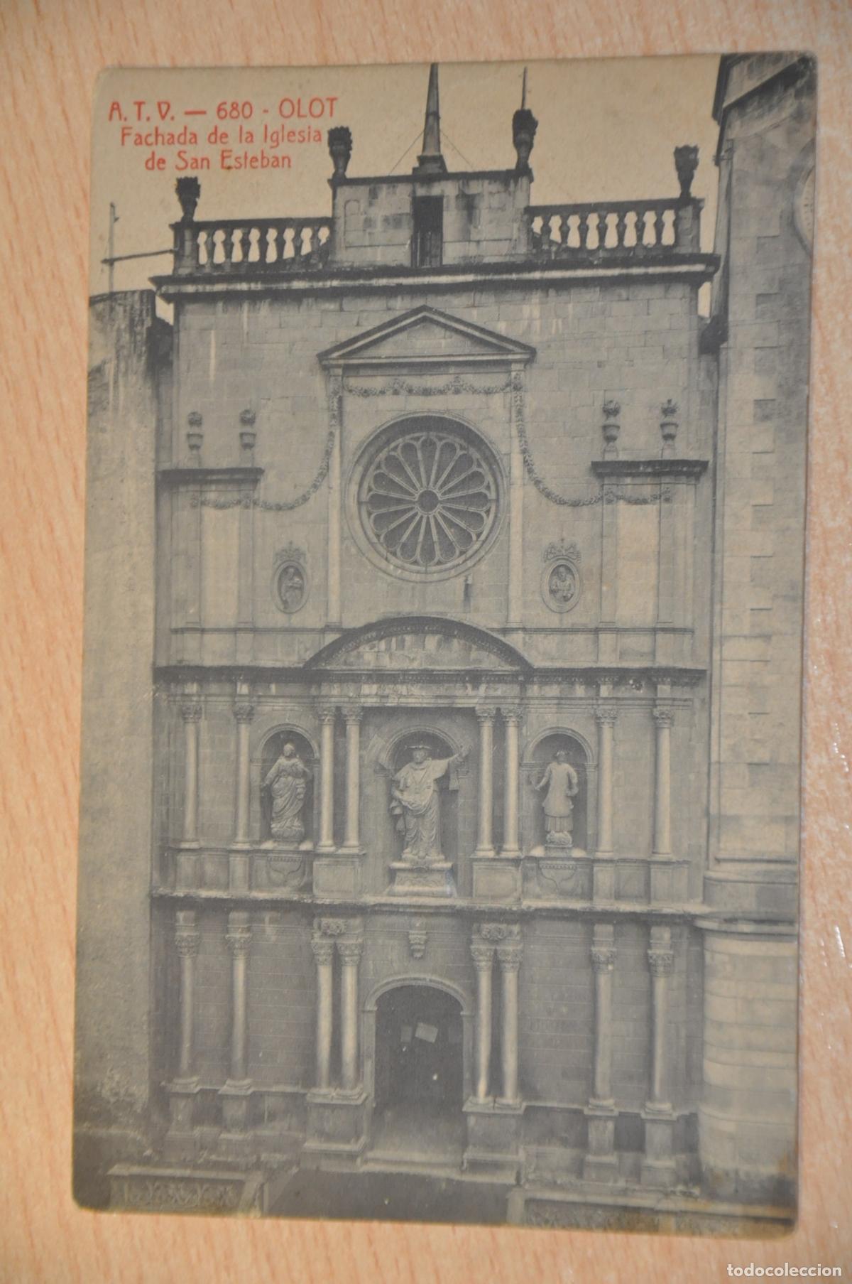 Postales: postal olot, fachada de la iglesia de san esteban atv 680