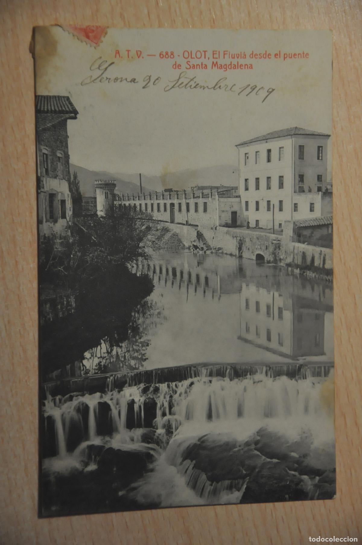 Postales: postal olot, el fluvia desde el puente de santa magdalena atv 688
