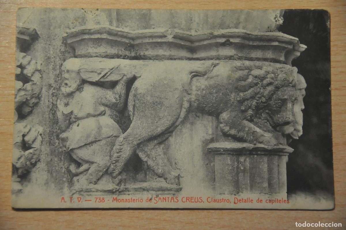 Postales: postal monasterio de santas creus, claustro detalle de capiteles atv 738