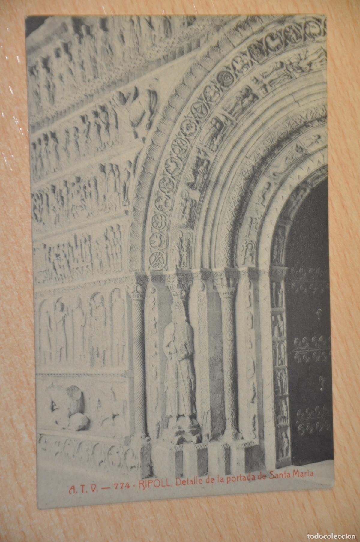 Postales: postal ripoll, detalle de la portada de santa maria atv 774