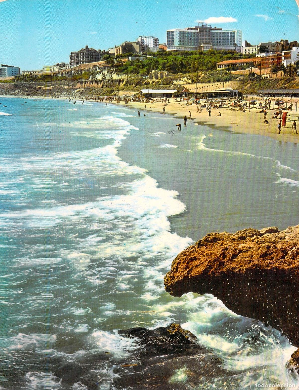 Postales: Postal de la Playa del Milagro y Hotel Imperial Tarraco en Tarragona
