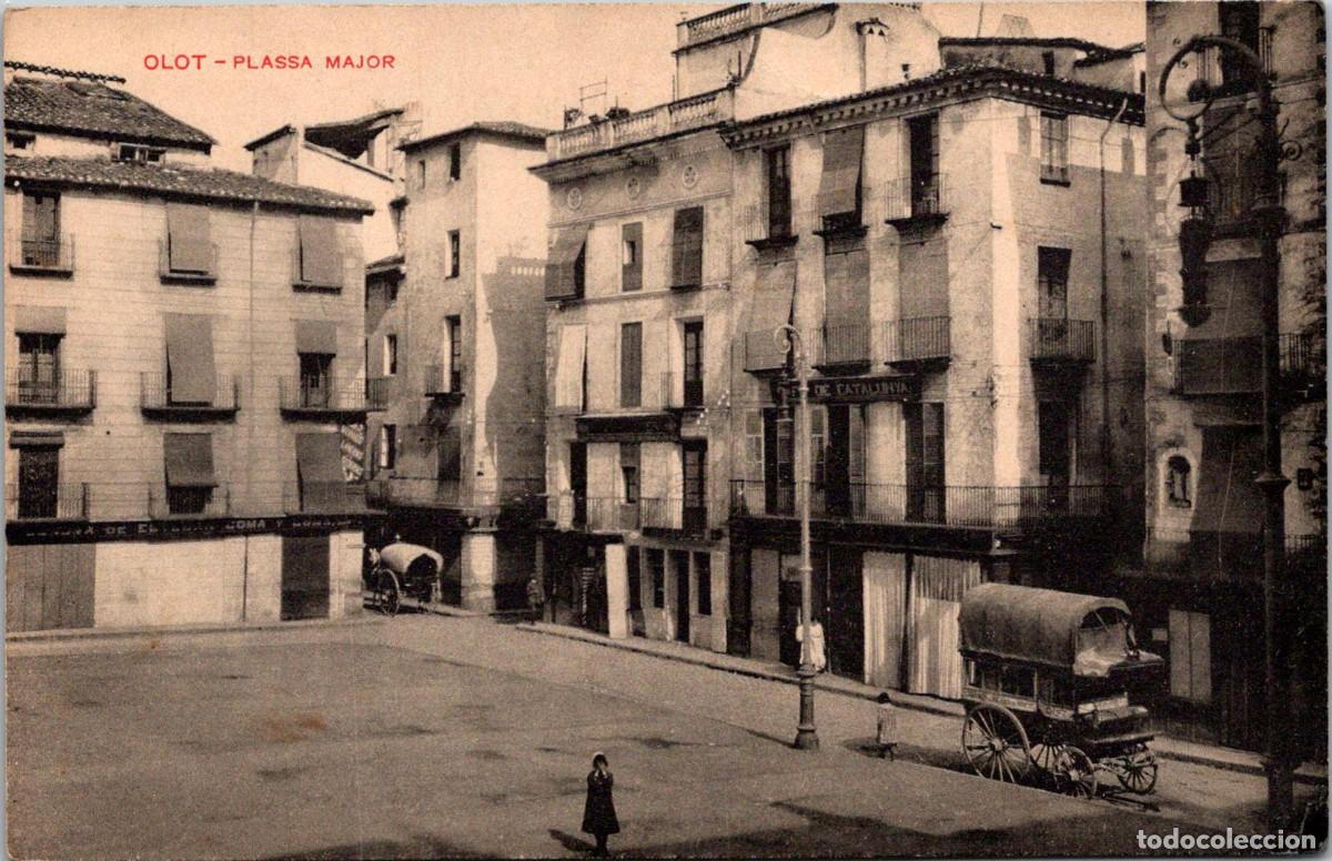 Postales: Olot - Plassa Major - Sin datos - 139x90mm - Carro - Diligencia 2 pisos