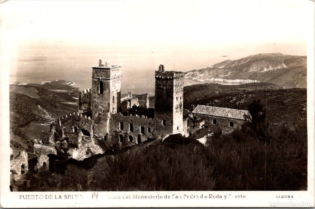 Postales: Puerto de la Selva - Vista del Monasterio de San Pedro de Roda y Puerto - Llensa 14 - 140x92mm