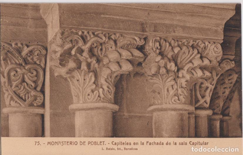 Postales: MONASTERIO DE POBLET, CAPITALES EN LA FACHADA DE LA SALA CAPITULAR &ndash; L.ROISIN, FOT.N&ordm;75 &ndash; S/C