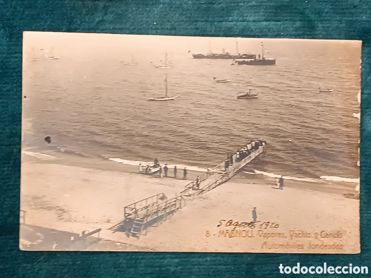 Postales: 8 MASNOU. Vapores, Yachts y Canols. Autom&oacute;viles fondeados