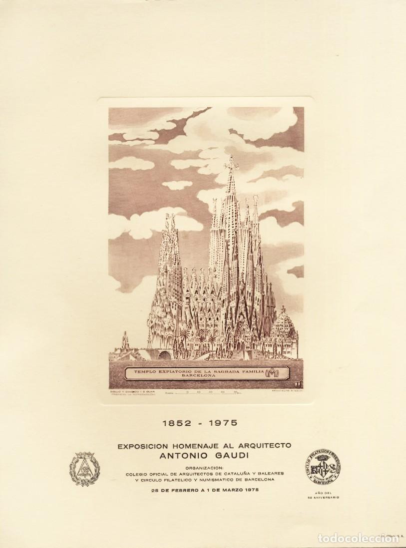 Postales: TARJETA CONMEMORATIVA DIN A-4 EXPOSICION HOMENAJE ARQUITECTO ANTONIO GAUDI BARCELONA 1975 N&ordm; 0000
