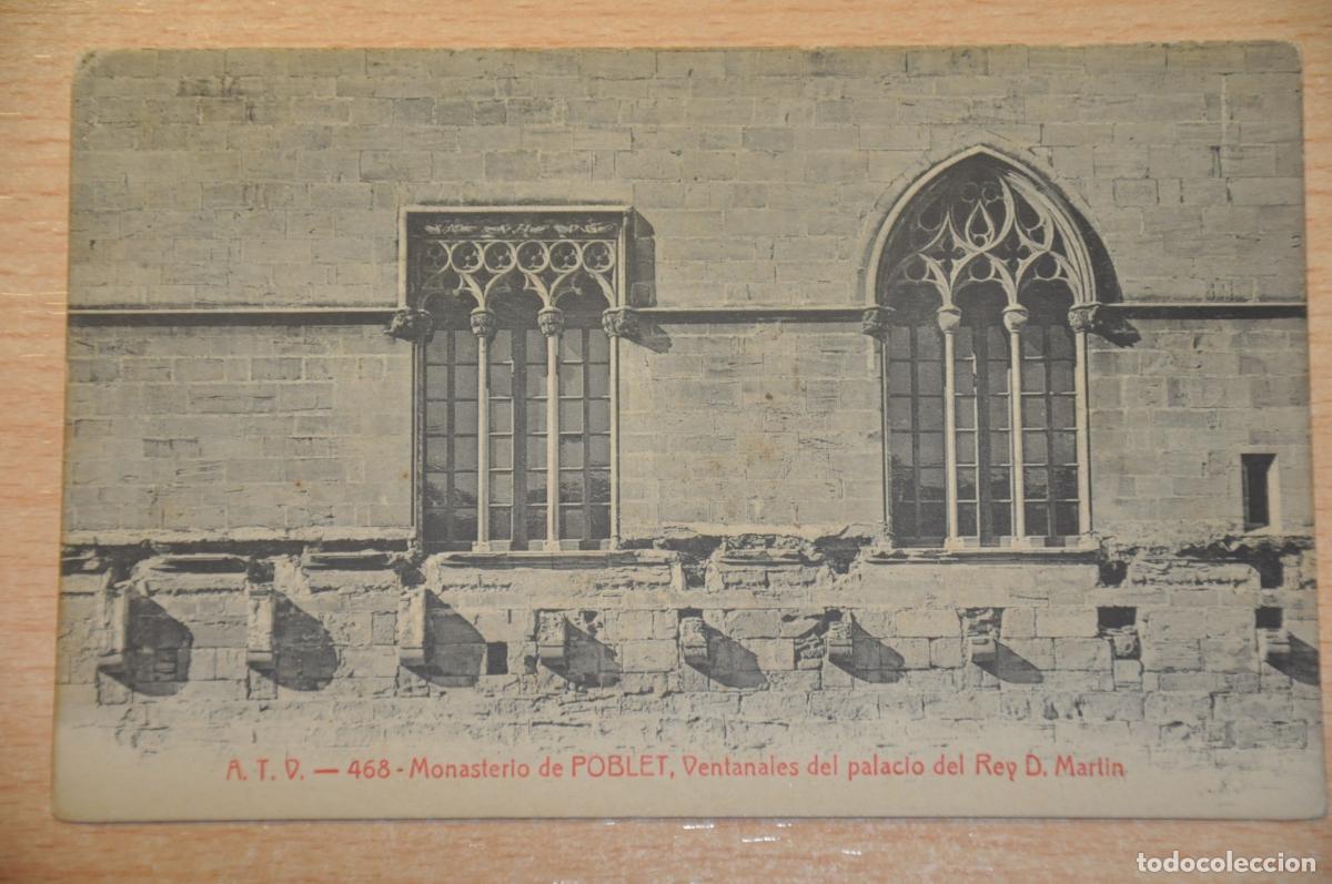Postkarten: postal monasterio de poblet,ventanales del palacio del rey d.martin, atv 468