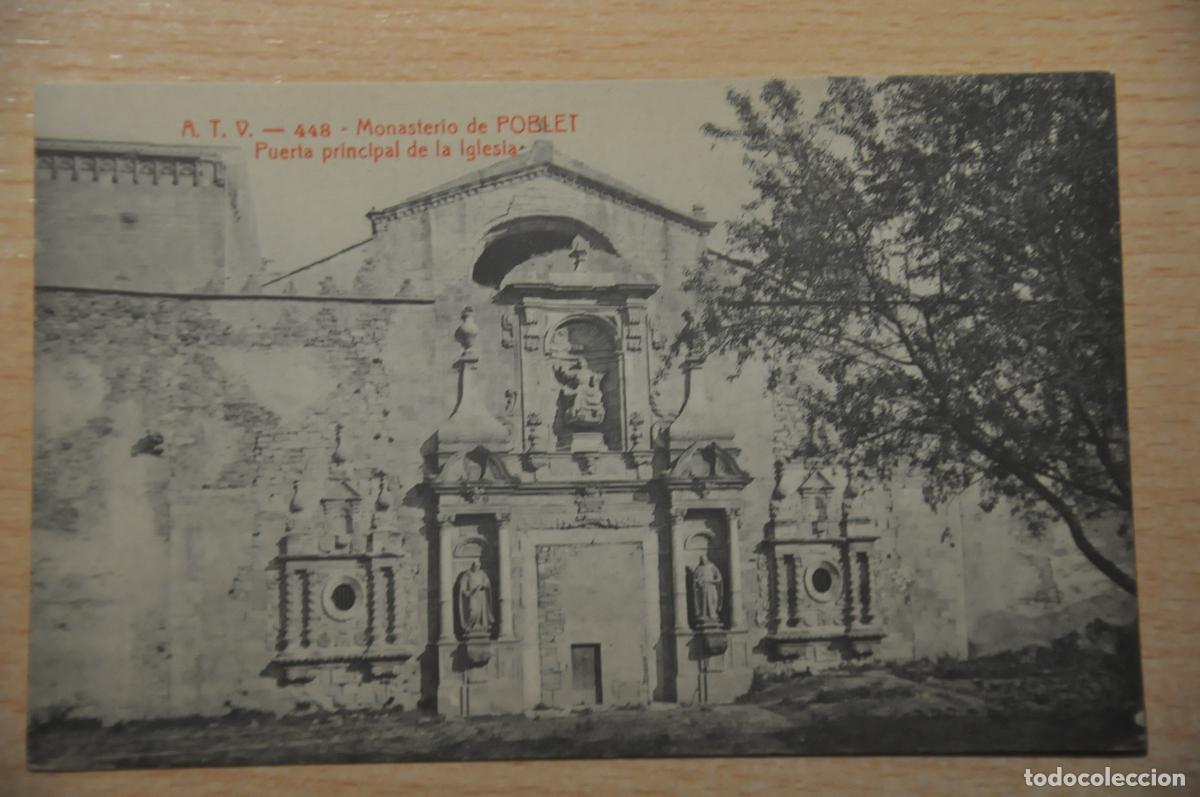 Postales: postal monasterio de poblet, puerta principal de la iglesia, atv 448