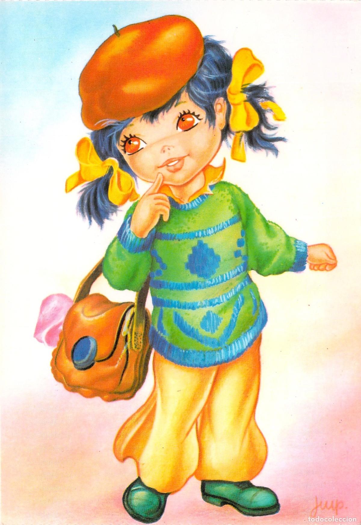Postales: Postal Ilustraci&oacute;n Infantil de Ni&ntilde;a Ojos Grandes por Jup Bergas