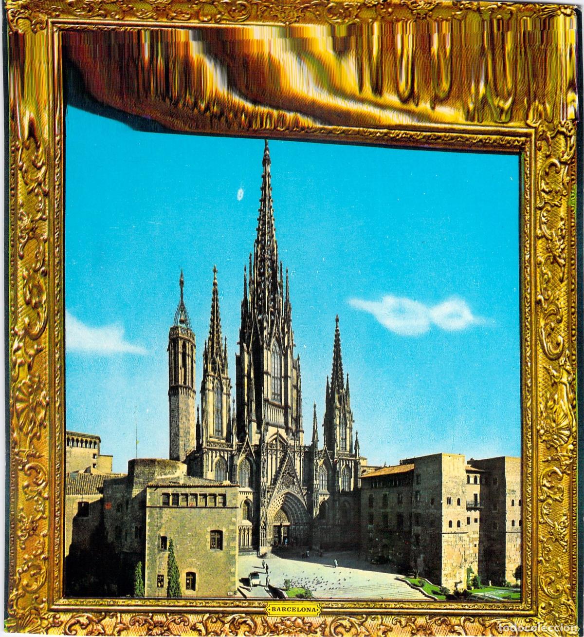Postales: Postal de la Catedral de Barcelona con Borde Dorado Ilustrado