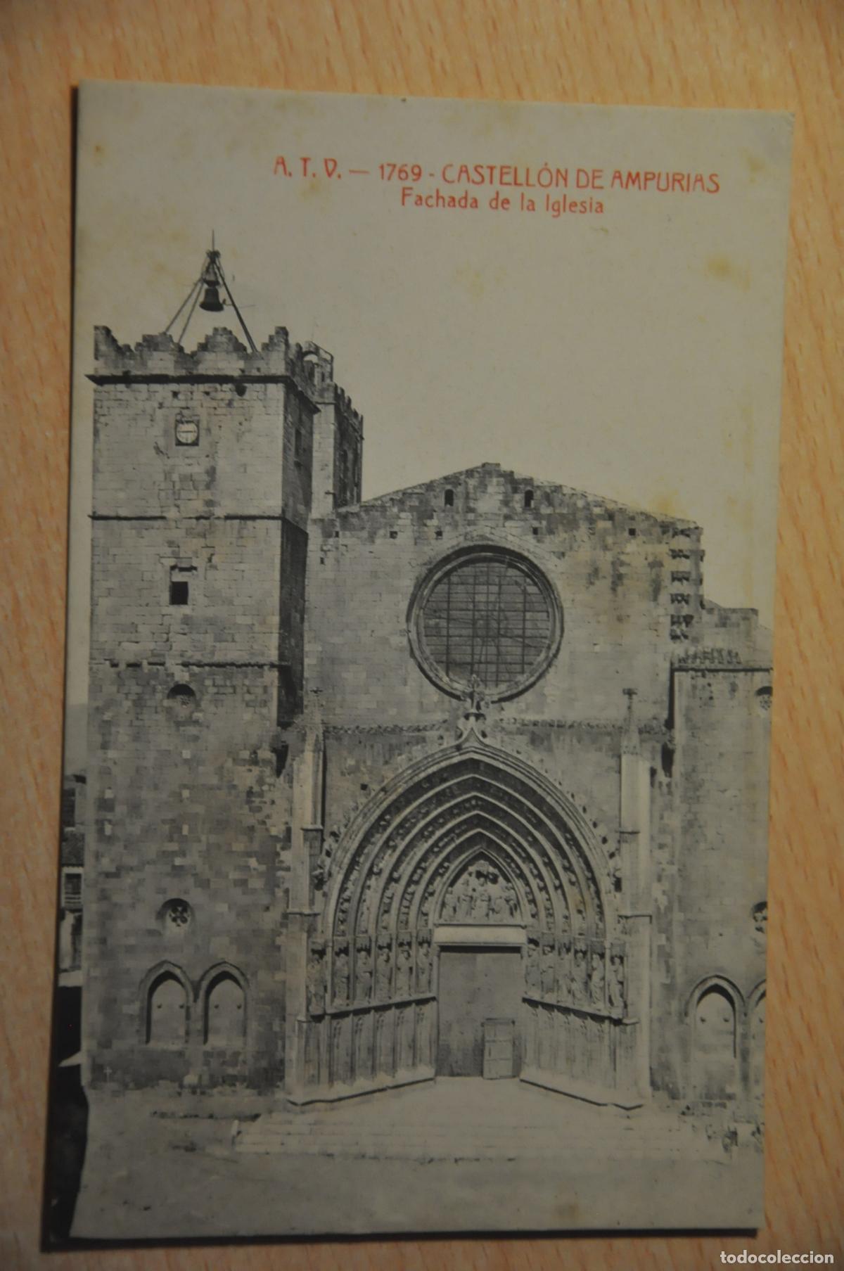 Postales: postal castellon de ampurias, fachada de la iglesia, atv 1769