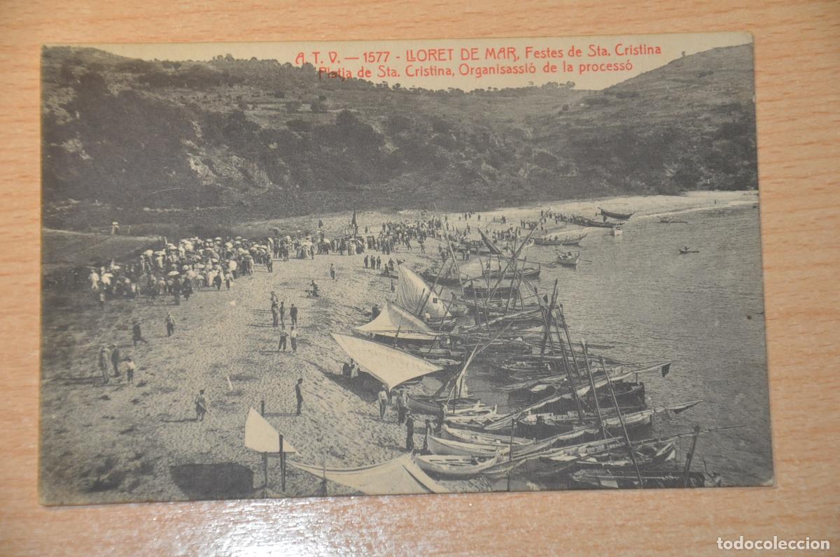 Postkarten: postal lloret de mar, festes de sta. cristina, platja, organisassio de la processo, atv 1577