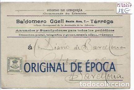 Postales: (PS-80357)POSTAL LIBRERIA DE BALDOMERO G&Uuml;ELL - TARREGA(LLEIDA)