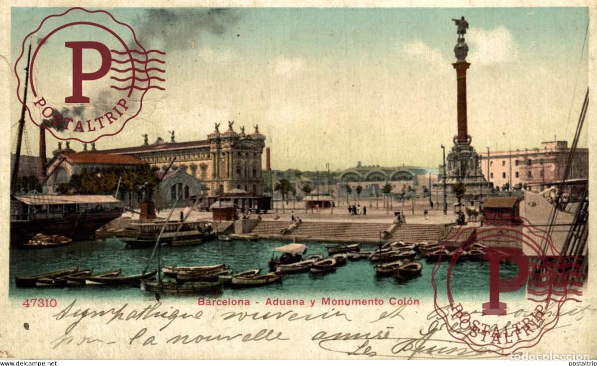 Postais: BARCELONA. ADUANA Y MONUMENTO COLON.