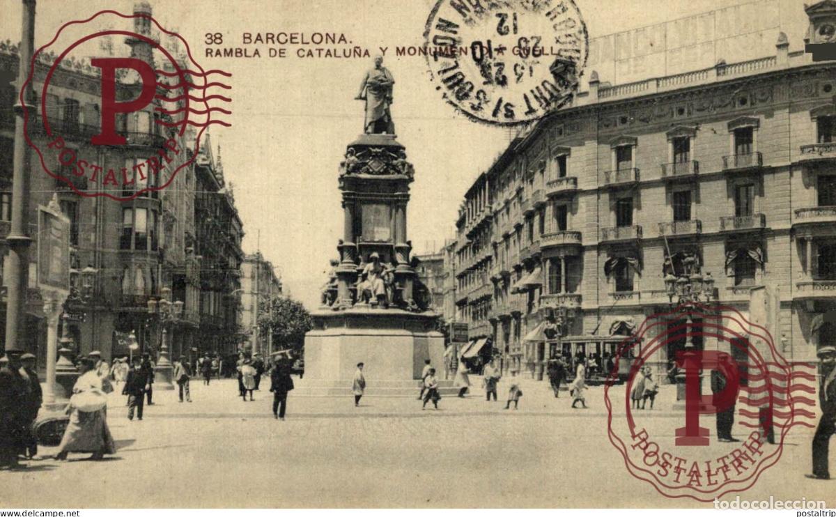 Postales: BARCELONA. RAMBLA DE CATALU&Ntilde;A Y MONUMENTO A G&Uuml;EL.