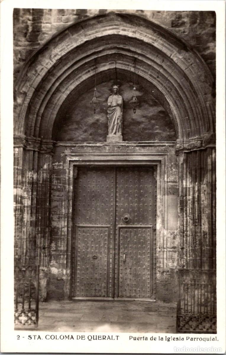 Postales: Sta. Coloma de Queralt - Puerta de la Iglesia Parroquial - n&ordm; 2 - Sin m&aacute;s datos - 141x90mm