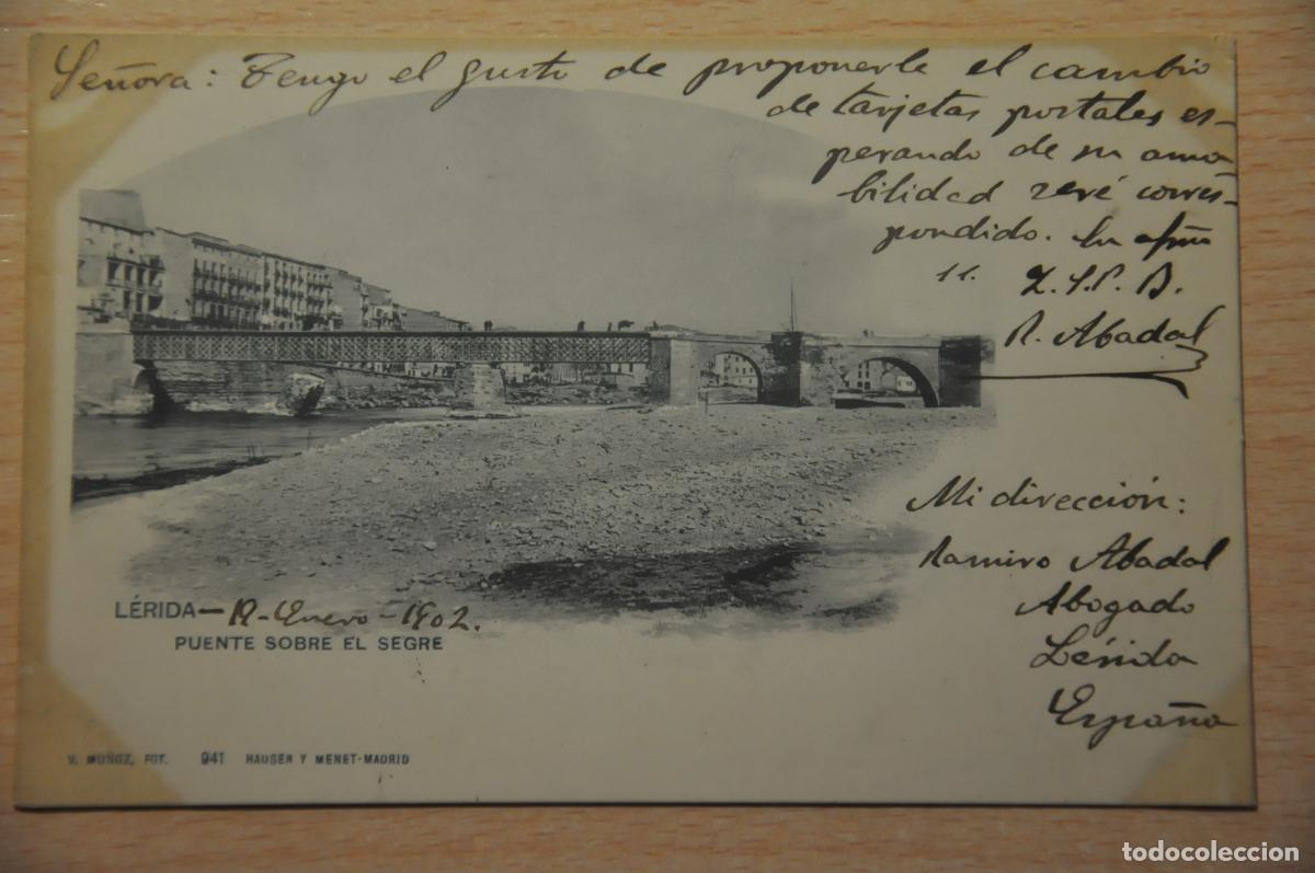 Postales: postal lerida, puente sobre el segre, hauser y menet, v.mu&ntilde;oz fot. 941