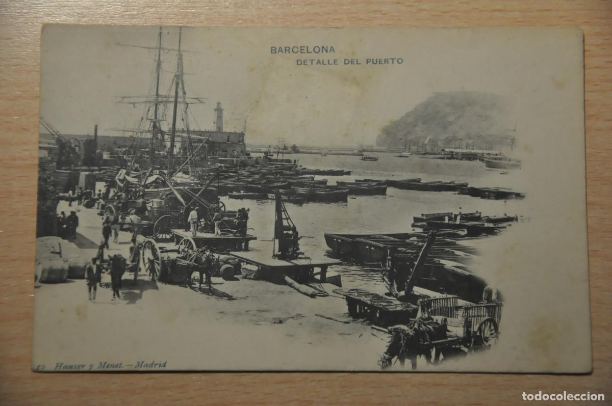 Postales: postal barcelona, detalle del puerto, hauser y menet 13