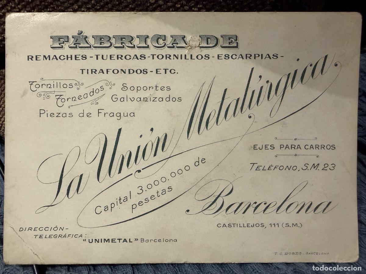 Postales: Targeta publicit&agrave;ria - La Uni&oacute;n Metalurgica - fabrica de remaches - Barcelona