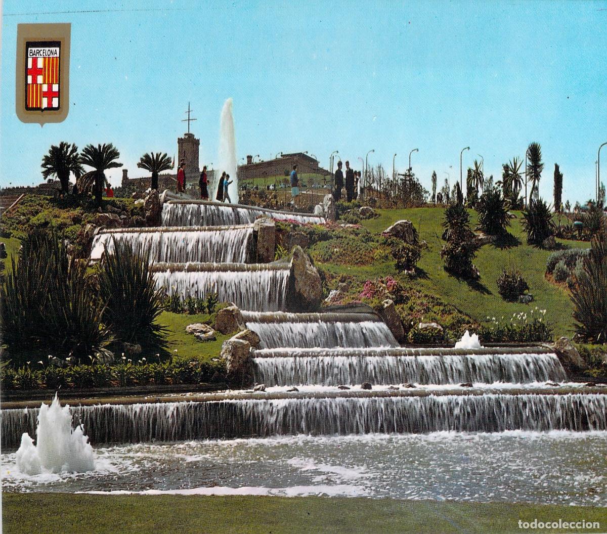Postales: Postal de las Fuentes y Castillo de Montju&iuml;c en Barcelona