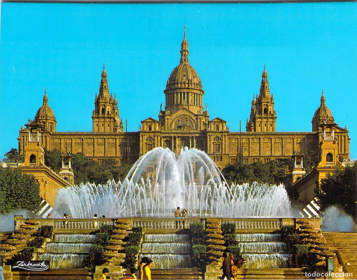 Postales: Postal de la Fuente Monumental y Palacio Nacional de Montju&iuml;c, Barcelona