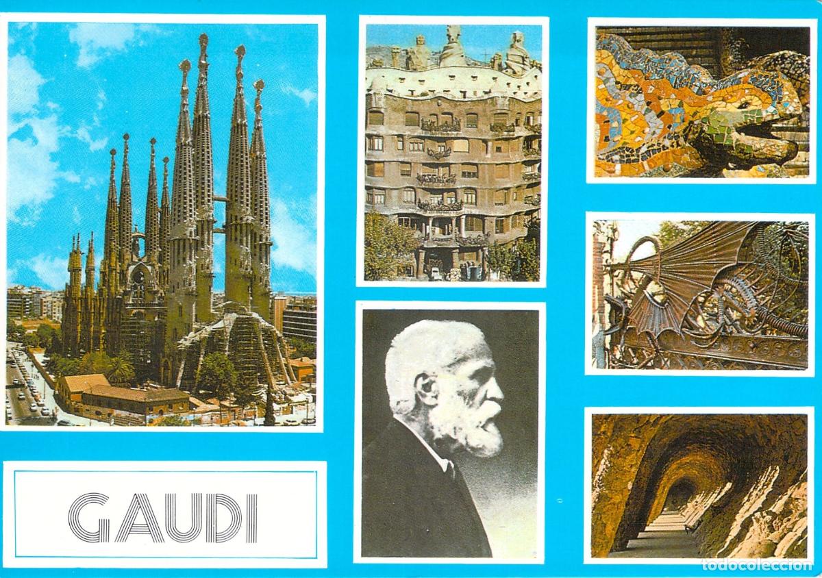 Postales: Postal de Barcelona Obras y Retrato de Antoni Gaud&iacute;
