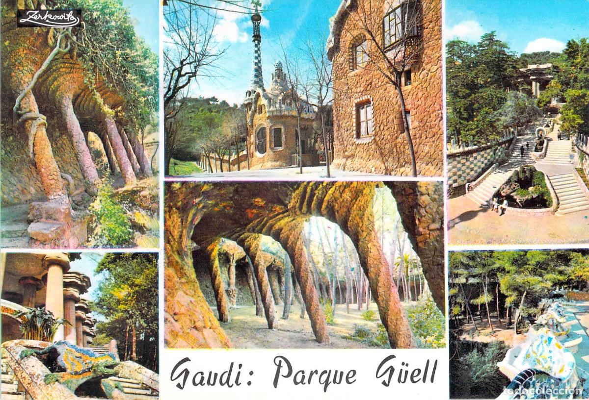 Postales: Postal de Barcelona, Parque G&uuml;ell de Antoni Gaud&iacute;, Vista M&uacute;ltiple