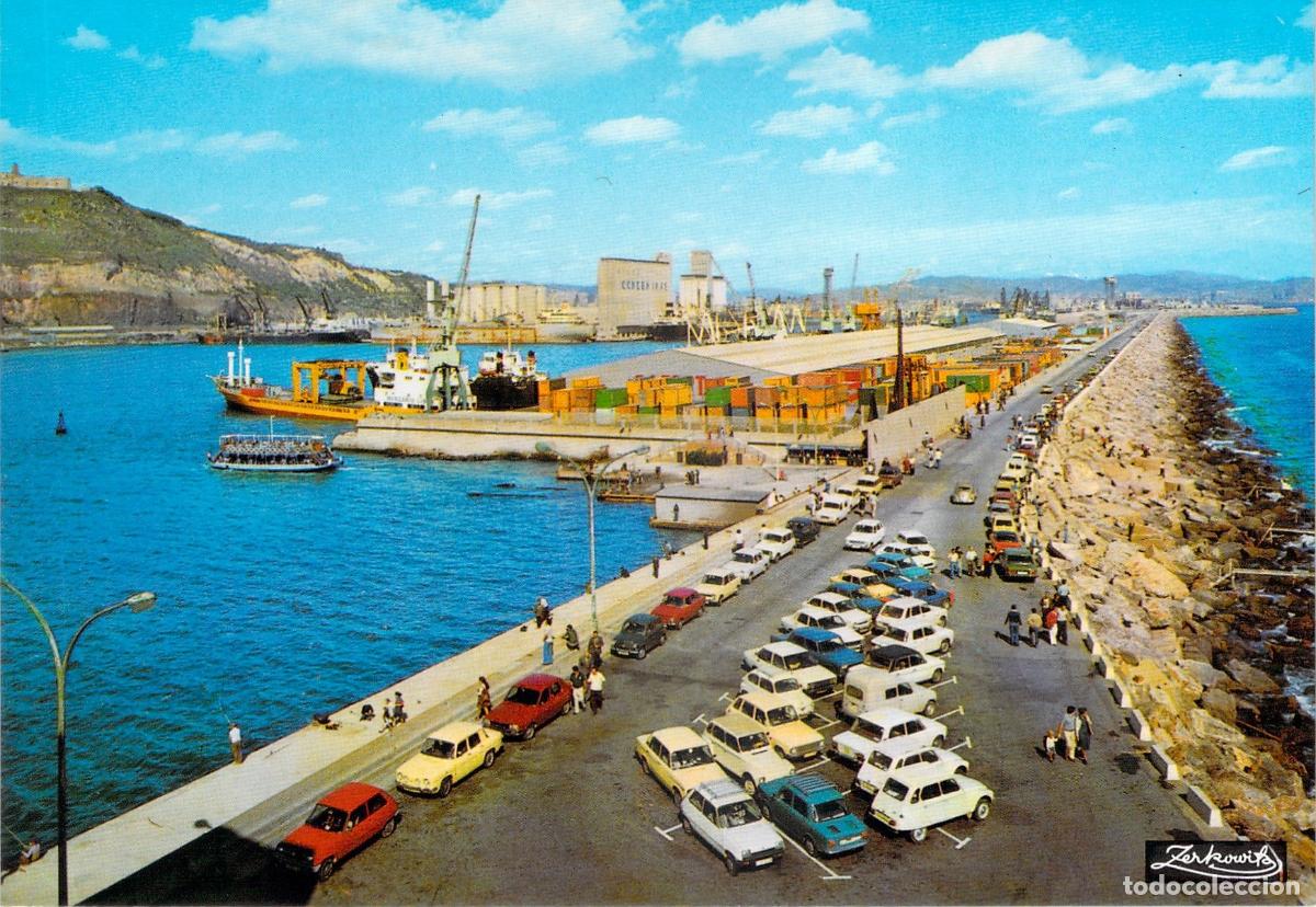 Postales: Postal Barcelona Paseo del Rompeolas y Puerto con Coches Cl&aacute;sicos